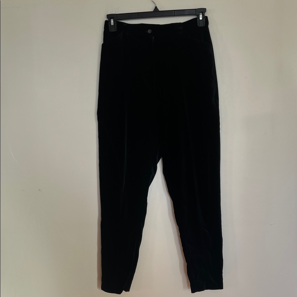 VINTAGE Laura Ashley Black Velvet High Waist Trousers US 10 Made in Britain